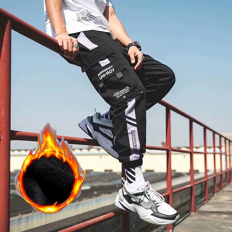Winter Men Plus Velvet Cargo Pants Multi-pocket Harem Pants Joggers Men