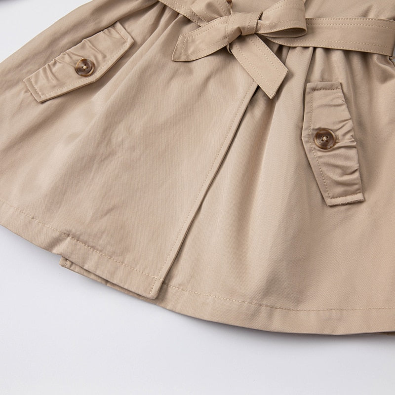 spring kids girls fashion solid  button pockets hooded coat