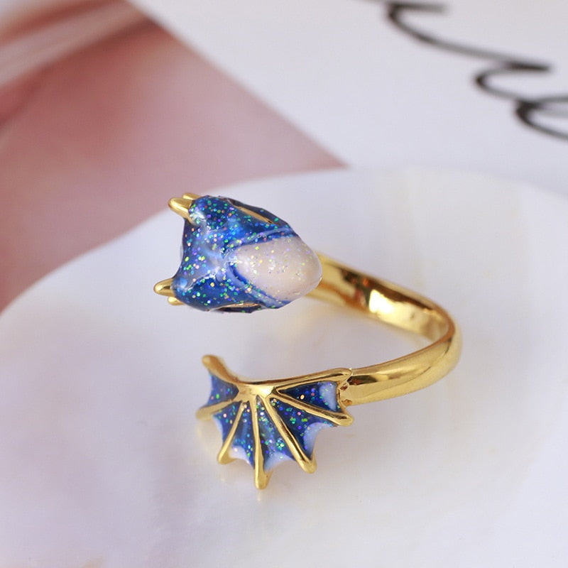 Fashion Enamel Dragon Rings Punk Viking Animal Snake Adjustable Finger Ring