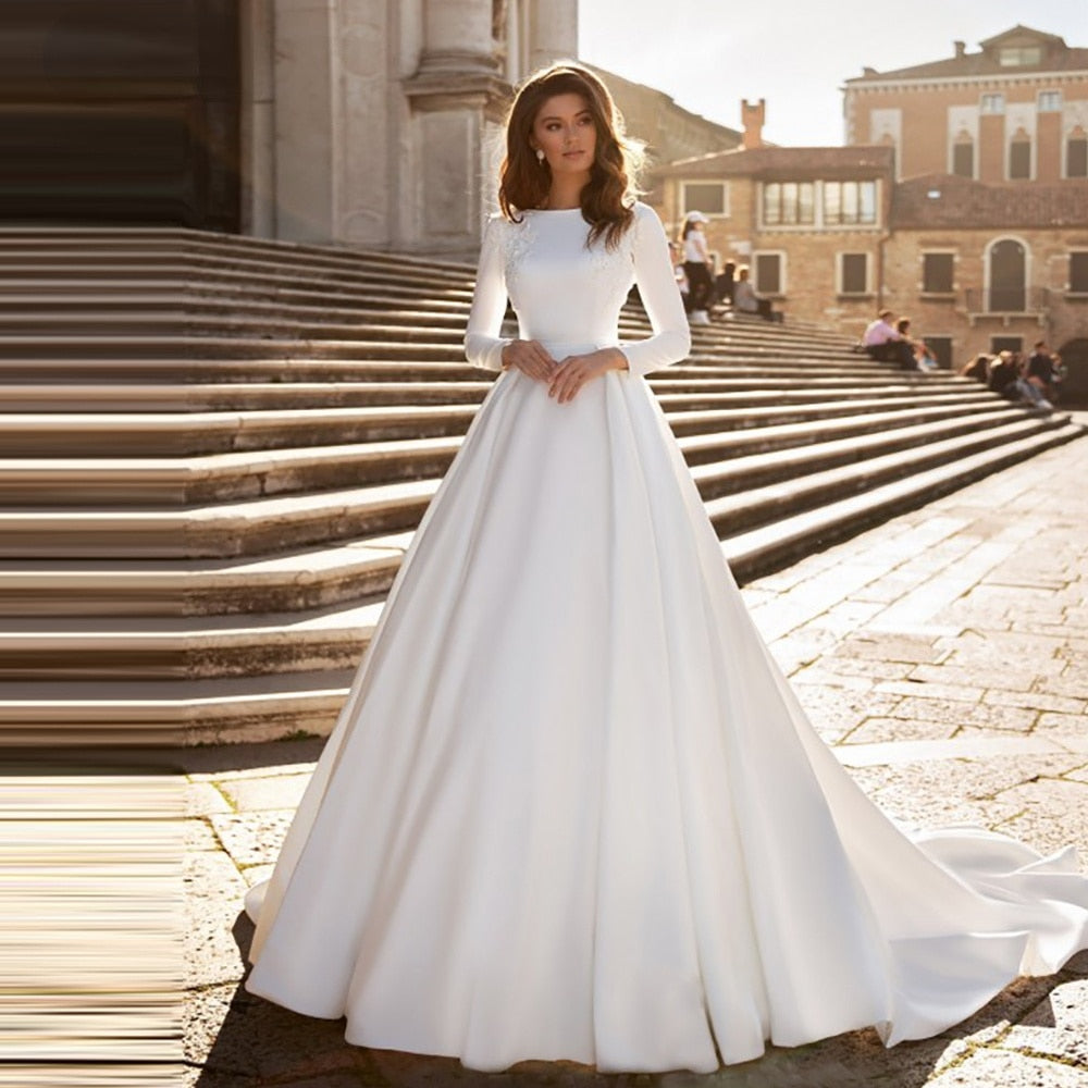 White Bridesmaid Dresses: A-line Wedding Dress Ivory Satin Wedding Gowns Elegant