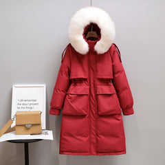 Winter Women Long Jacket Large Natural Fur Collar Hooded