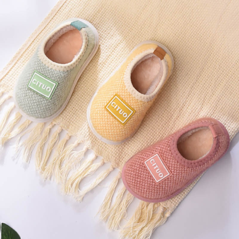 Winter Children Knit Furry Slippers Kids Soft Plush Warm Home Floor Shoes