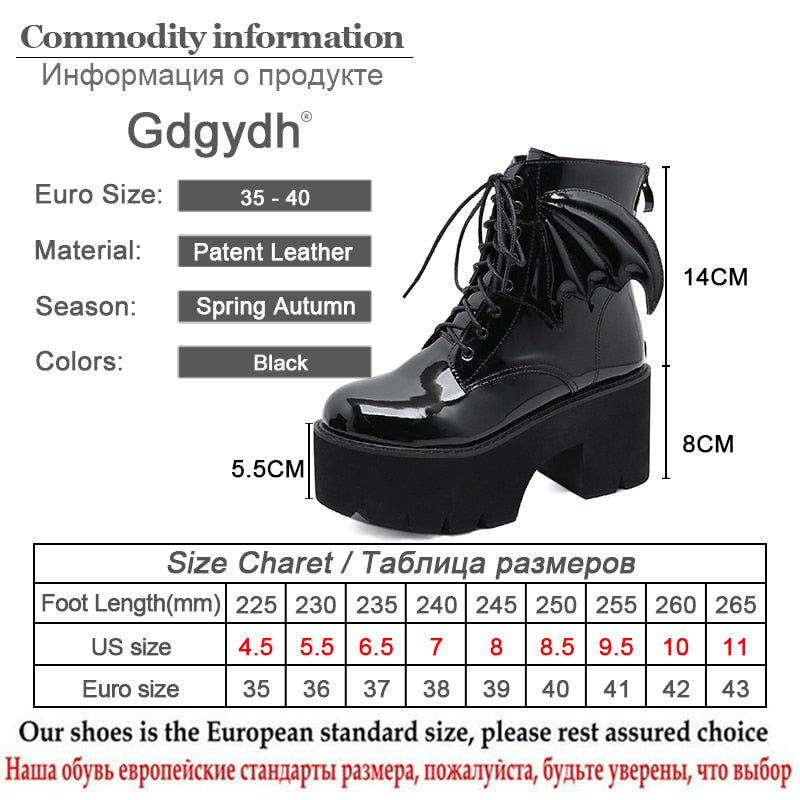 Fashion Angel Wing Ankle Boots High Heels Patent Leather Womens Platform Boots