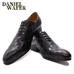 Luxury Italian Oxford Men Dress Shoes Fashion Hand-made Plaid