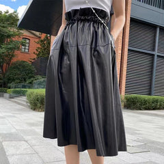 Women Clothing England Fashion Fungus Elastic Waist Umbrella Pleated Skirt