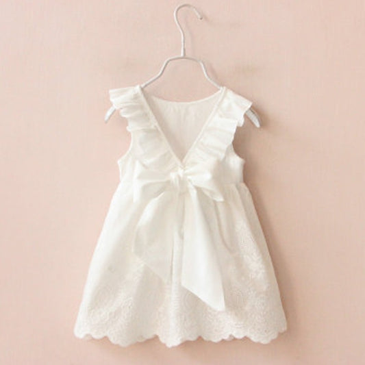 Girls Dress Strap Hollow Embroidery Casual Sleeveless Party Princess Dress