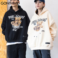 Men Hip Hop Hoodie Sweatshirt Streetwear Funny Bear Print Hooded Harajuku