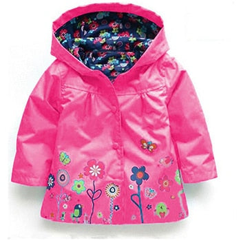 Flowers Girls Jackets Autumn Waterproof Kids Jacket Windbreaker Coat Hooded