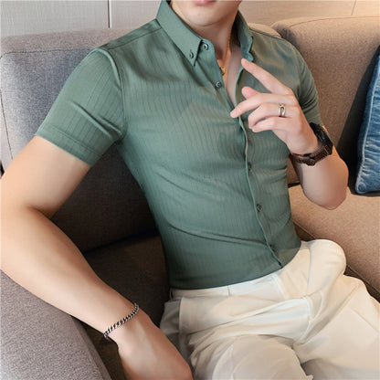 High Quality Summer Men Dress Striped Shirts Short Sleeve Fashion