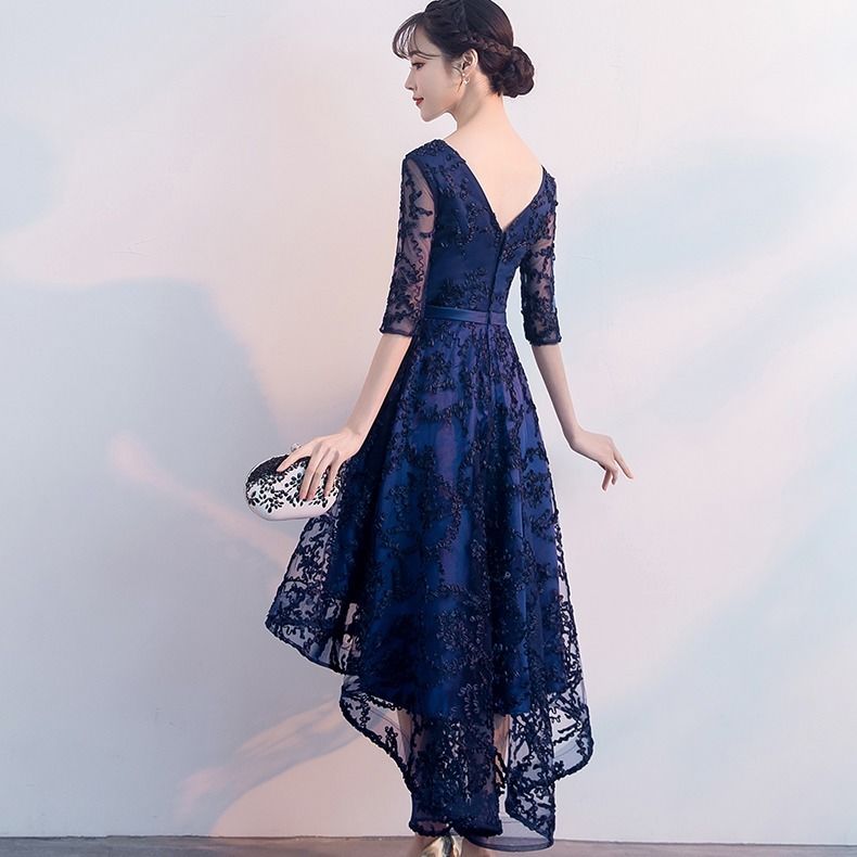 Homecoming Dresses: Navy Blue Silver Gray Champagne High Low Prom Dresses