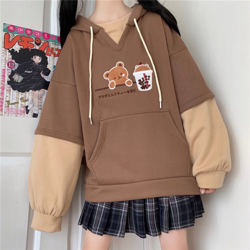 Fashion Women Hoodies Winter Clothes Kawaii Fleece Cute Bear Anime