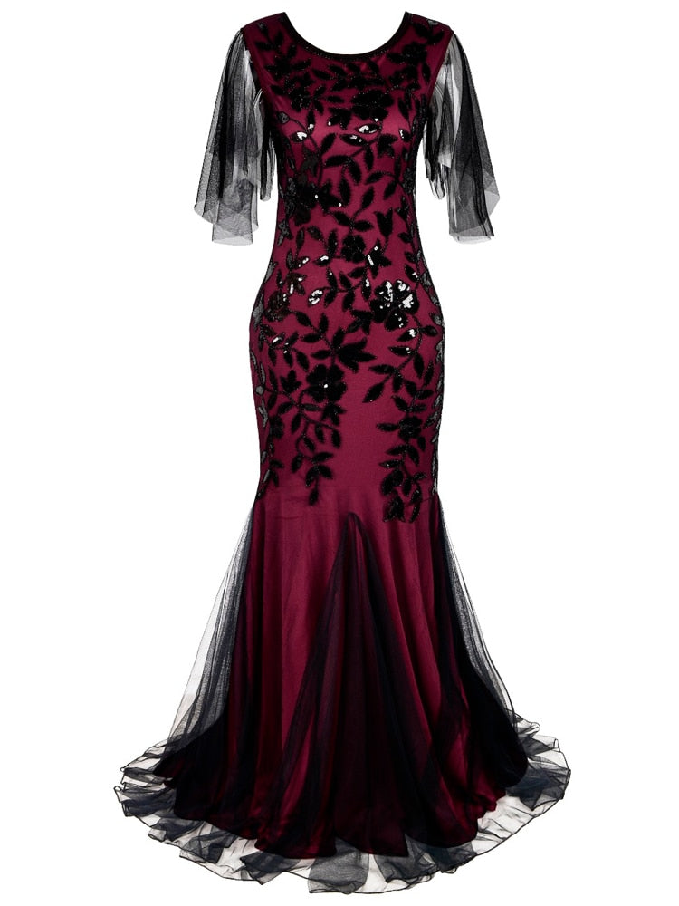 Homecoming Dresses: O-neck Short-Sleeve Tulle Embroidered Evening Dress Elegant