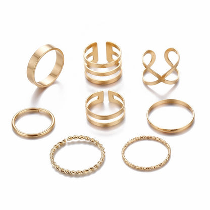 Original Design Gold Color Round Hollow Geometric Rings Set For Women