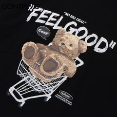 Short Sleeve Tees Harajuku Streetwear Toy Bear Shopping Cart Print