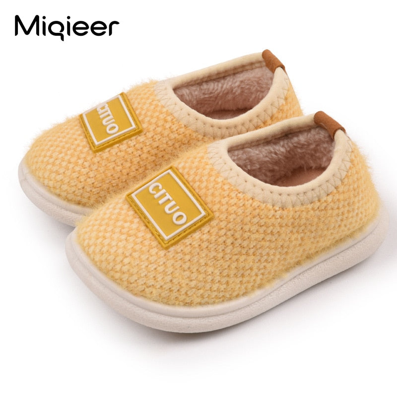Winter Children Knit Furry Slippers Kids Soft Plush Warm Home Floor Shoes