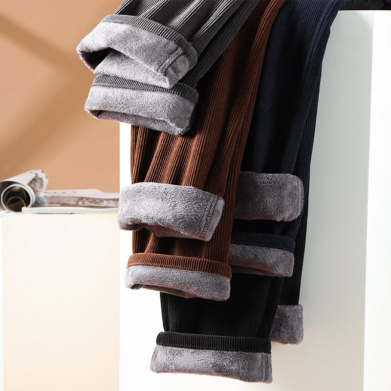 Winter Men Fleece Corduroy Pants Business Fashion Classic Style