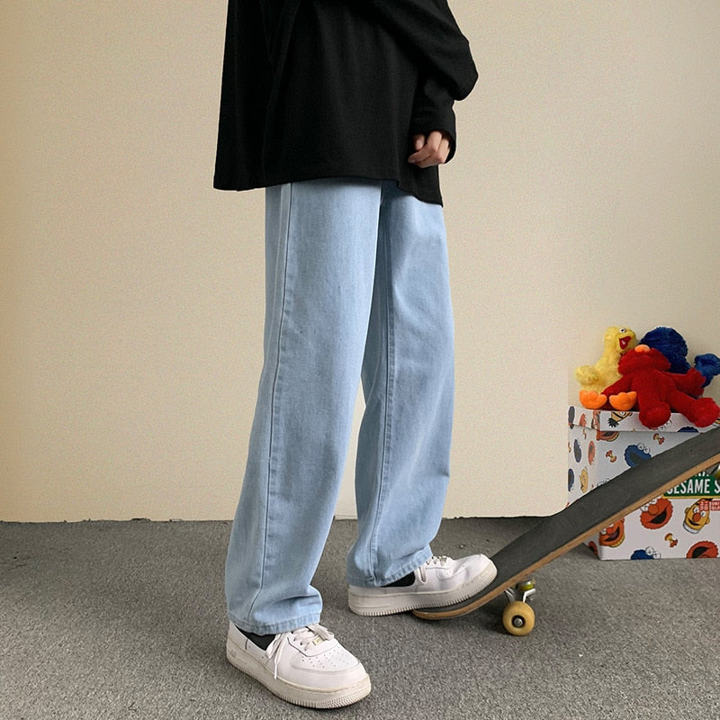 Streetwear Baggy Jeans Men Korean Fashion Loose Straight Wide Leg Pants