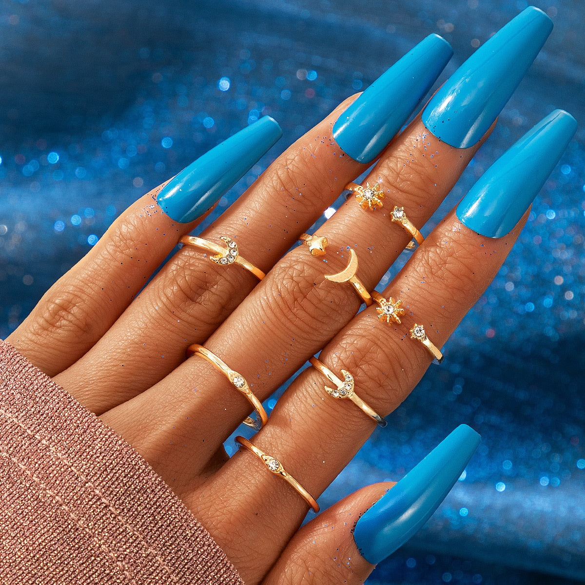 Vintage Boho Crystal Butterfly Rings Set For Women Zircon Leaves Stars