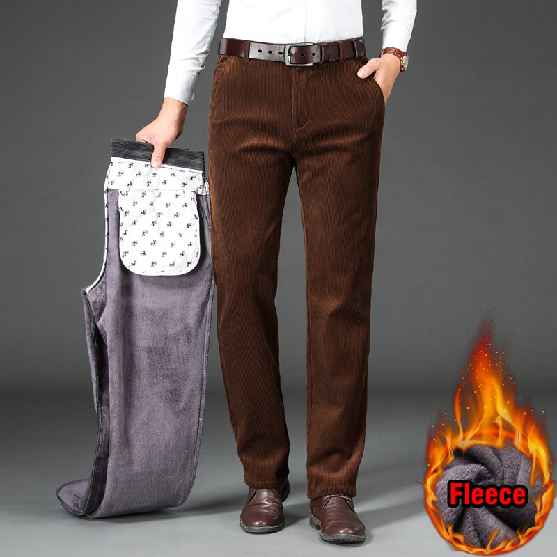 Winter Men Fleece Corduroy Pants Business Fashion Classic Style
