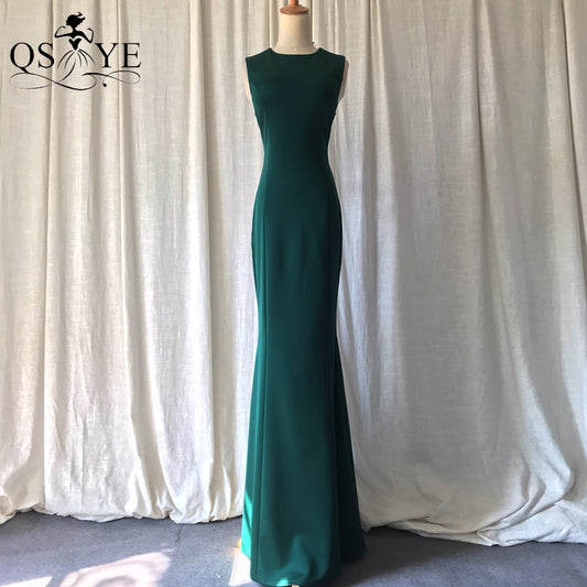 Simple Green Prom Dress Stretch Mermaid Evening Gown Long Decent