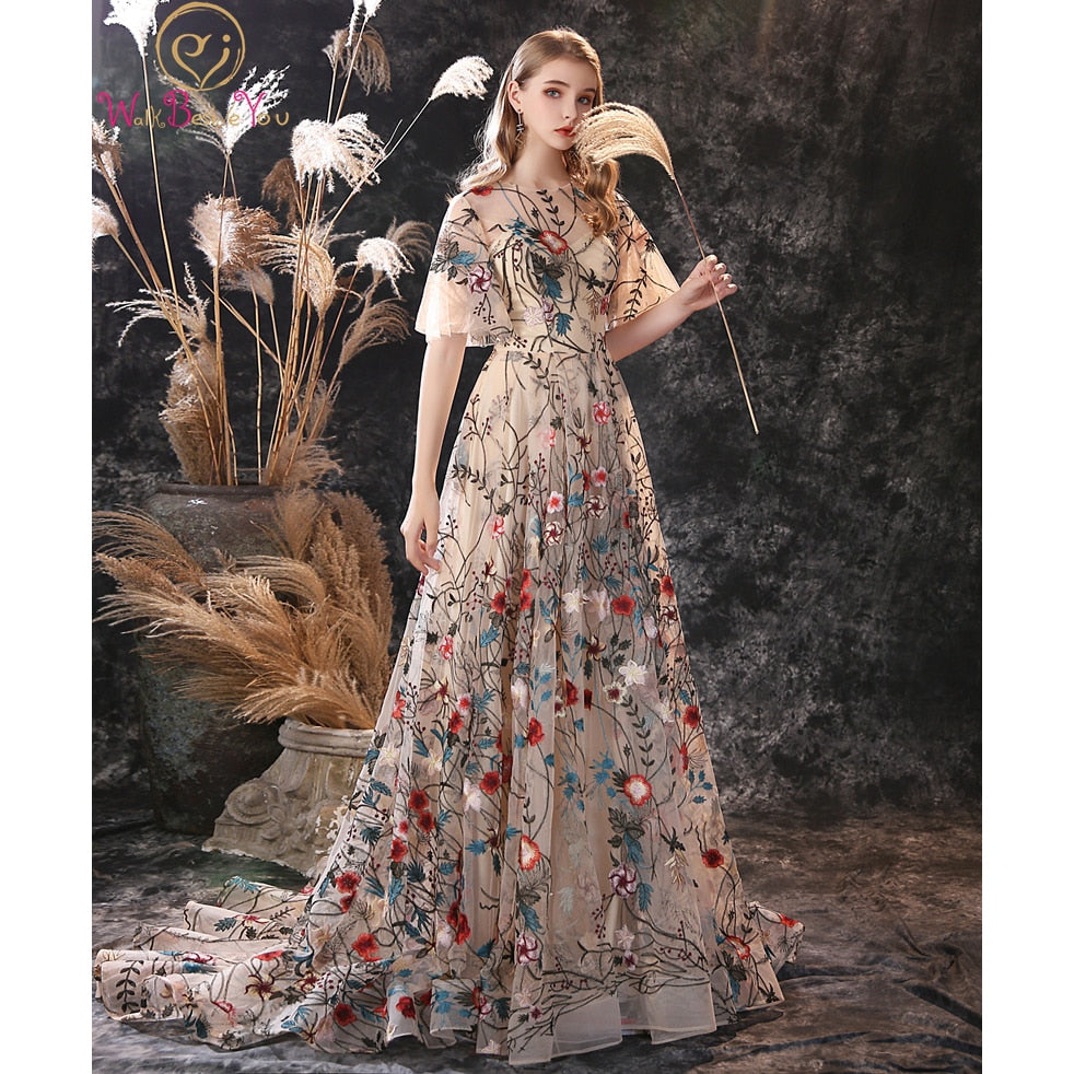 Homecoming Dresses: Evening Dresses Long Dress Colorful Tulle Short Sleeve
