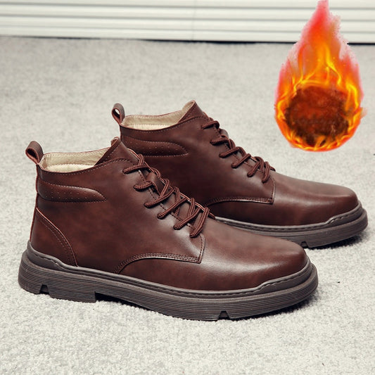 Genuine Leather Shoes Men Autumn Winter Boots Warm Plush