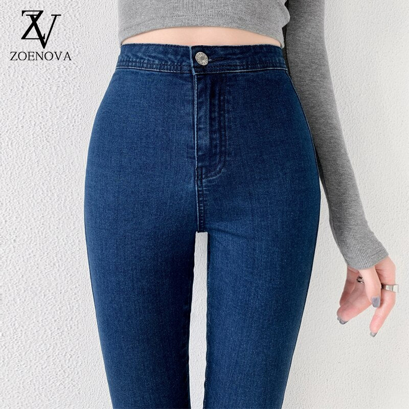 Skinny Jeans For Woman 90s Super Stretch Gray Denim High Waist