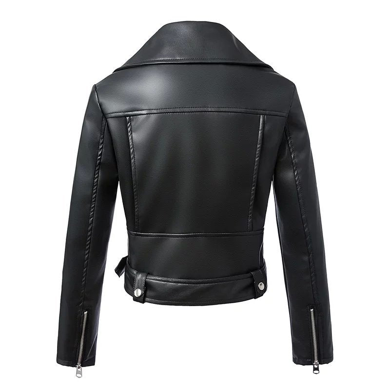 Women Autumn Winter Black Faux Leather Jackets Zipper Basic Coat