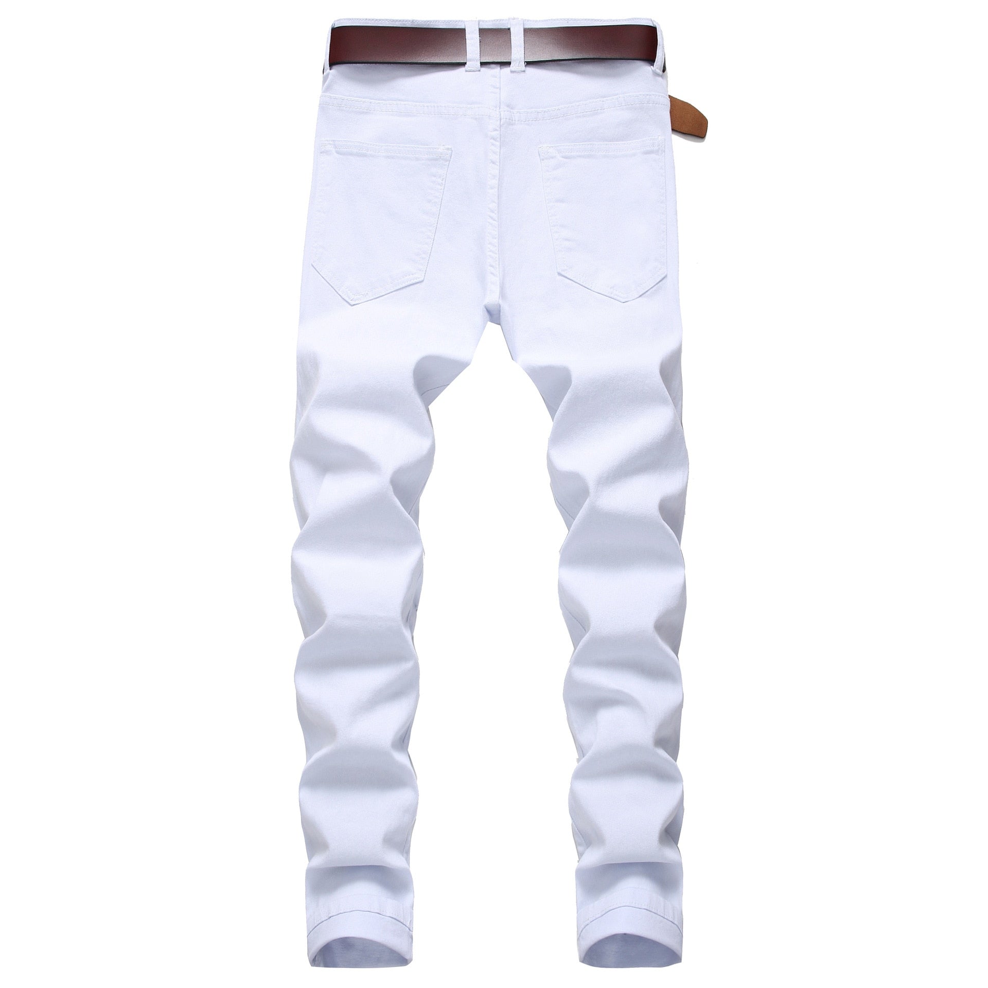 New Arrival Men Cotton Ripped Hole Jeans Casual Slim Skinny White Jeans