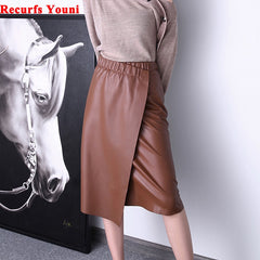 Minimalist Women Leather Skirts Feminine Japanese Harajuku Elastic Waist