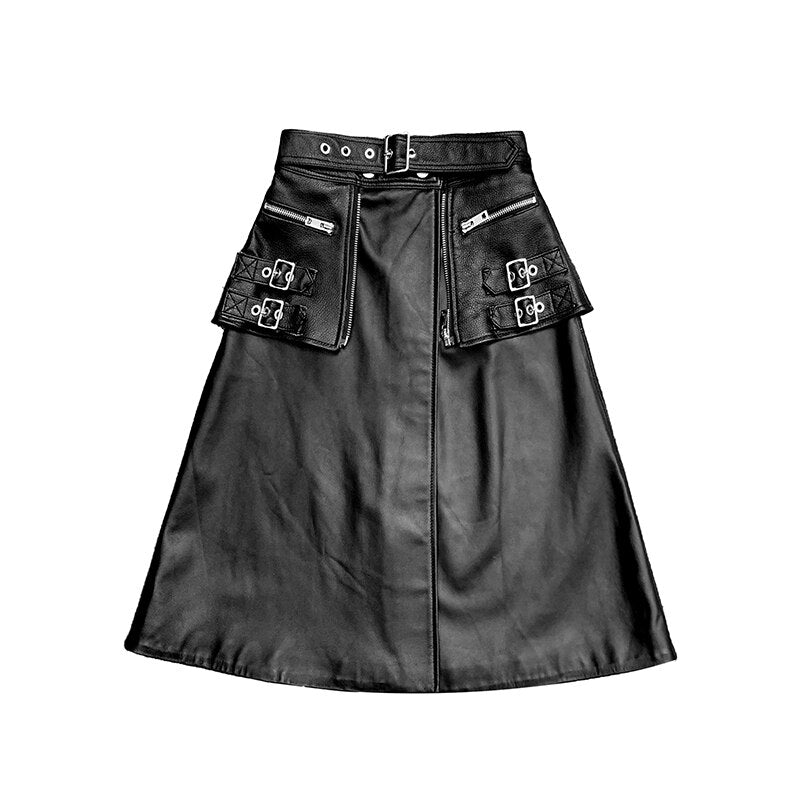 Female Punk Niche Skirt Winter Women 100% Leather