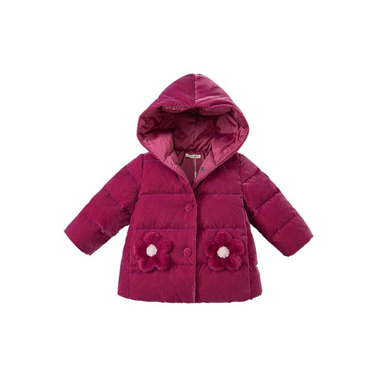 winter baby girls fashion floral hooded down coat children white