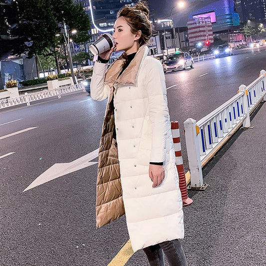 Women Double Sided Down Long Jacket Winter 90% White