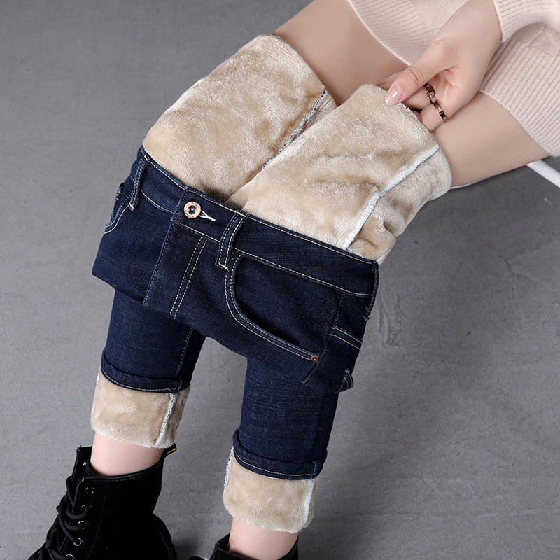 Thick Winter Warm Skinny Jeans for Women Female High Waist Velvet