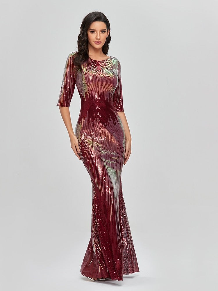 Evening wear Dresses: O-neck Sleeveless Shining Sequins Elegant Mermaid Evening Dress