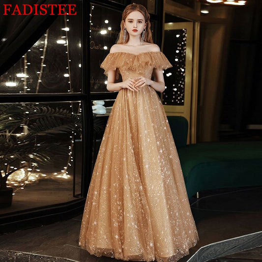 Boat Neck High-end Evening Dress Prom Party Gown Robe