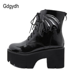 Fashion Angel Wing Ankle Boots High Heels Patent Leather Womens Platform Boots