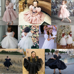 Fashion Girl Princess Vintage Dress Tulle Child Vestido Puff Sleeve Pink Wedding