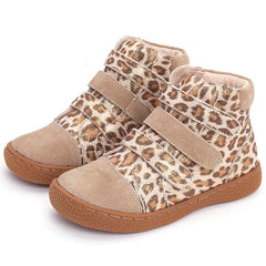 Leopard boots kids shoes for girl ankle shoes soft bottom leather boot