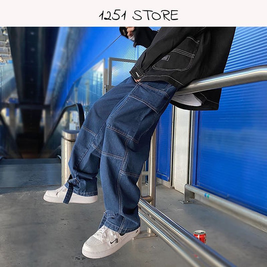 Men Jeans Wide Leg Denim Cargo Pant Loose Straight Baggy Men's Jean