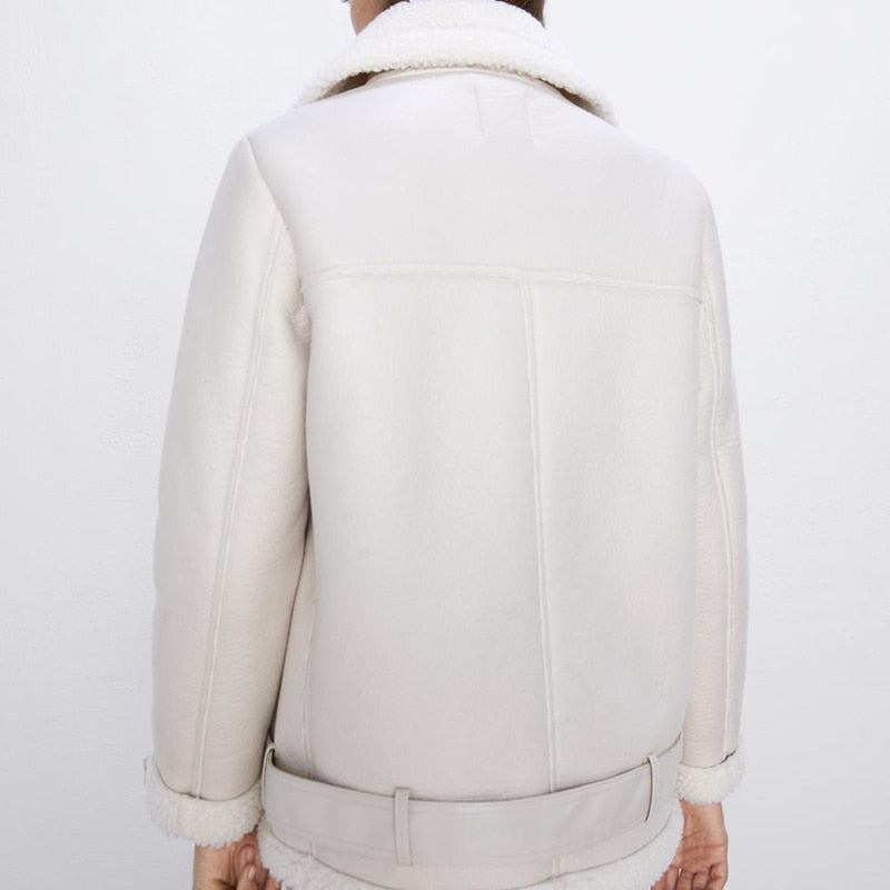 Winter Faux Lamb Leather Jacket Women Faux Leather Lambs Wool
