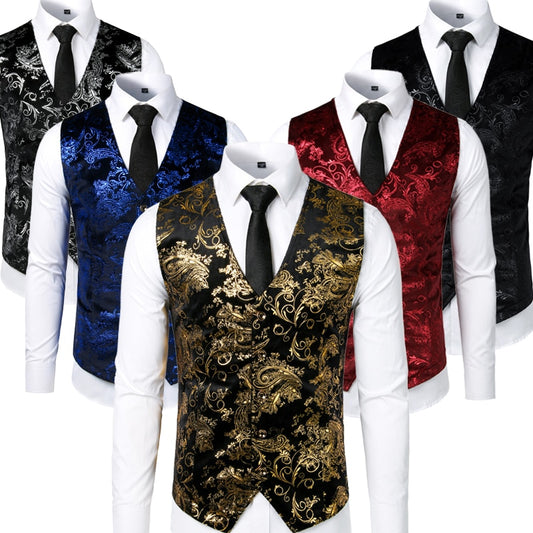 Gold Steampunk Vest Men Suit Gilet Homme Wedding Sleeveless Slim Fit