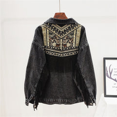 Jacket Spring Vintage Floral Embroidery Fringe Loose Long