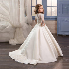 Flower Girl Dresses Lace Backless Tulle Girl Dresses For Wedding Vintage Little Girl