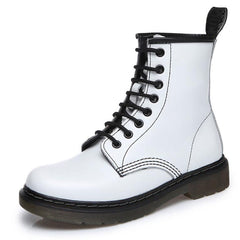 Genuine Leather Boots Women White Ankle Boots Motorcycle Boots Female