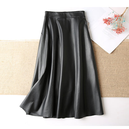 Women Clothing Spring Genuine Leather Skirt Femme High Waist A-line