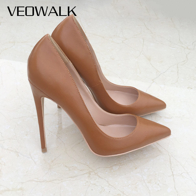 Light Brown Women Classic Pointed Toe High Heels Elegant Ladies Slip