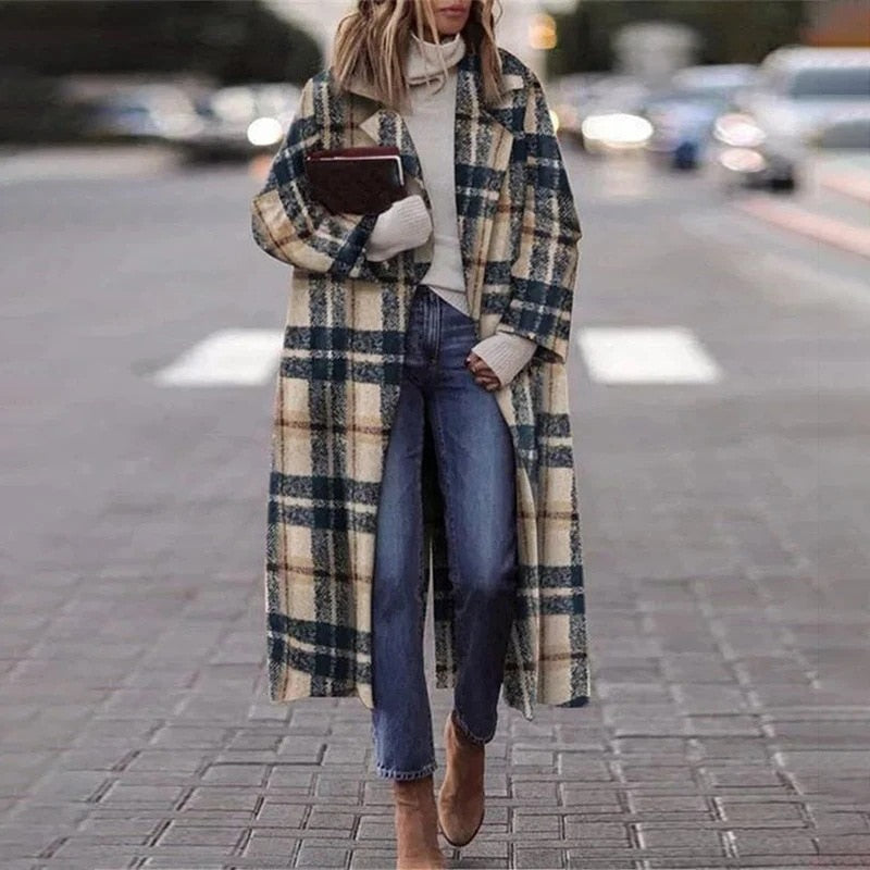 Fall Winter Elegant Women Fashion Lapel Collar Button Long Tops Outwear