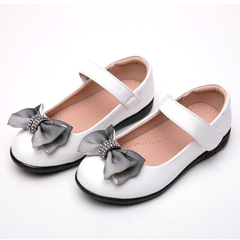 School Black Leather Shoes Girls Bow Princess Shoes Children