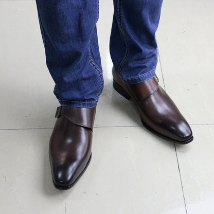 Size 13 Brand Designer Men Dress Shoe Classic Genuine Leather Buckle Monk Strap